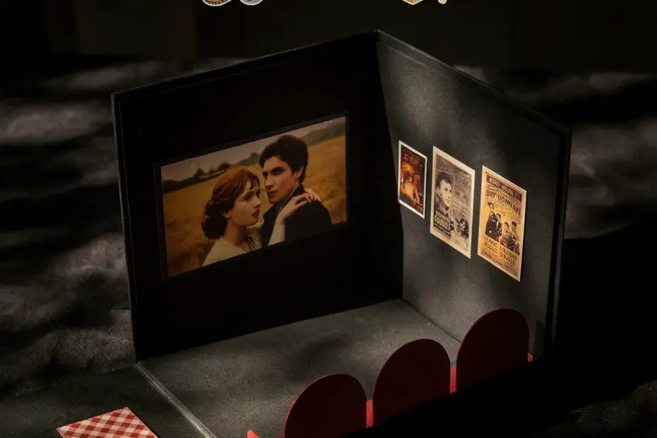 Vintage Camera Decor: DIY Explosion Box Gift with Movie Poster Prints
