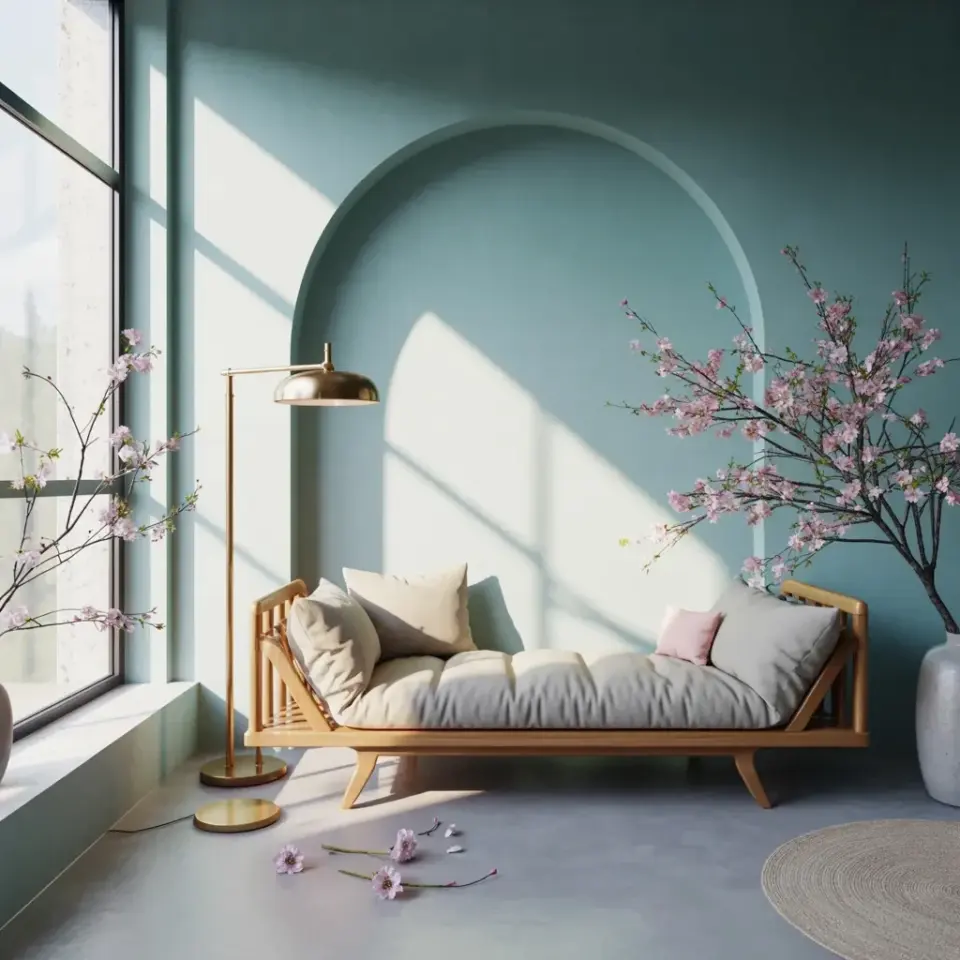 Arched Alcove Daybed Corner in Teal - Cozy Living Room Inspiration