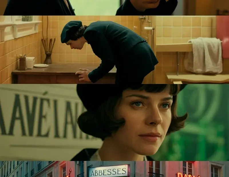 A cozy Amélie movie collage for film photography lovers – Paris cafés, berets, and neon nights