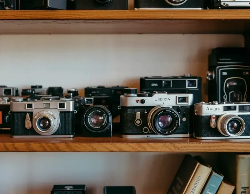Vintage Camera Decor Ideas | Leica & Agfa Film Camera Shelf Display